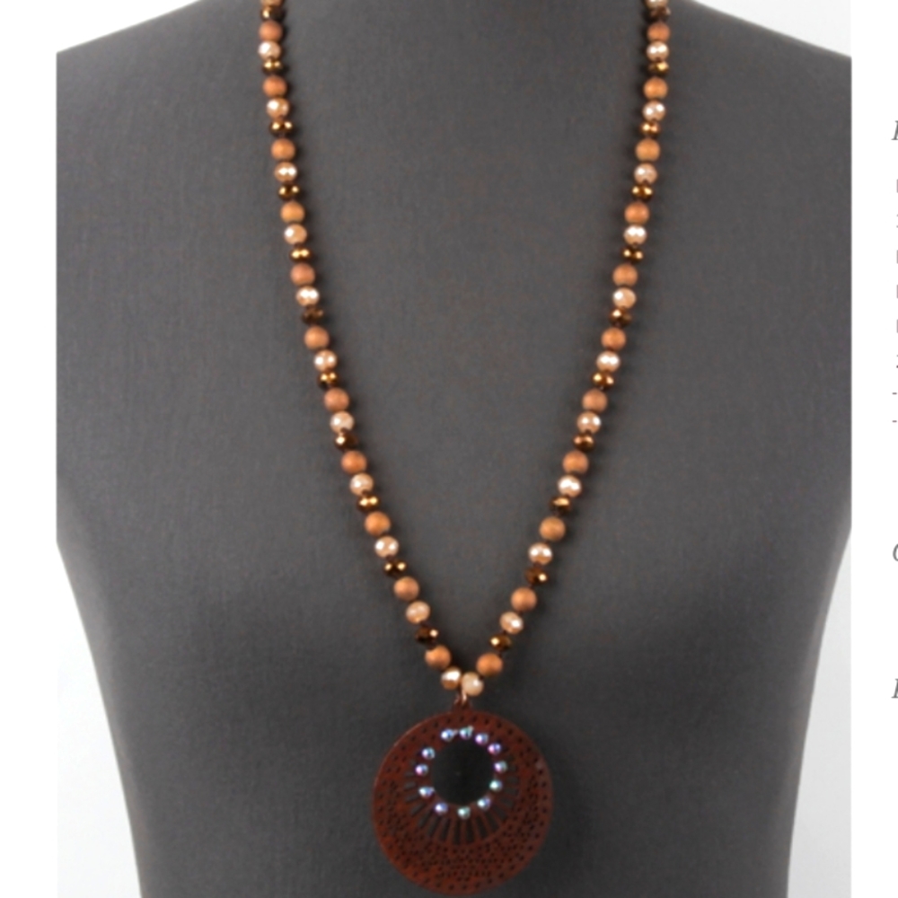 Brown Moroccan Wood Pendant Necklace